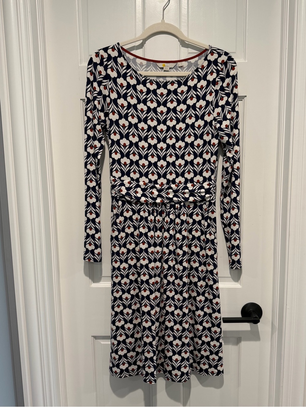 Boden Abigail Long Sleeve Jersey Dress Navy Mod Floral Print Size US 4 - Picture 2 of 7